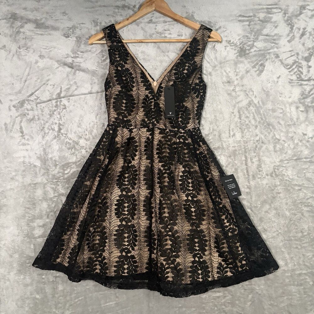 NWT Lulus All of My Heart Black Lace Skater Dress XS Coquette Whimsigoth Party